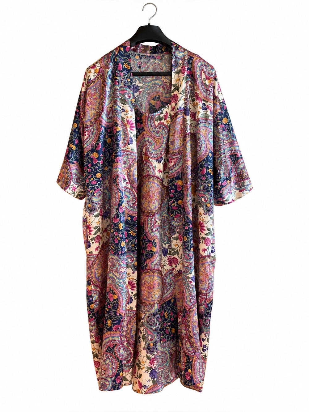 California Dynasty Paisley Nightgown & Matching Robe Set Vintage Lingerie